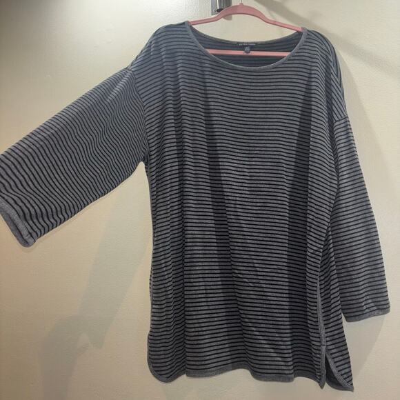 Eileen Fisher Loungewear Set- Striped Tencel Blend Gray and Black Top & Pants - Picture 10 of 15